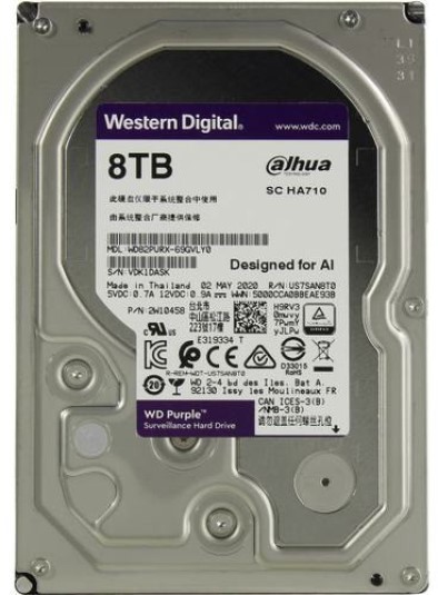 Жесткий диск 8TB SATA 6Gb/s Western Digital WD82PURX WD Purple Surveillance 3,5" 5640RPM 128MB DV&NVR