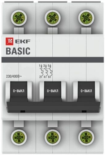 Автоматический выключатель EKF mcb4729-3-63C модульный 3п C 63А 4.5кА ВА 47-29 Basic