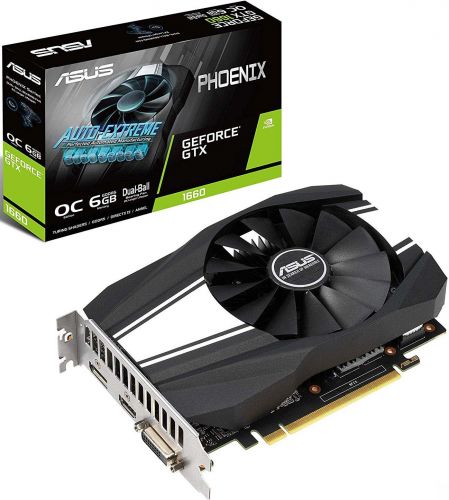 

Видеокарта PCI-E ASUS GeForce GTX 1660 PHOENIX OC (PH-GTX1660-O6G) 6GB GDDR5 192bit 12nm 1530/8002MHz HDMI/DP/DVI-D (HDCP) RTL, GeForce GTX 1660 PHOENIX OC (PH-GTX1660-O6G)