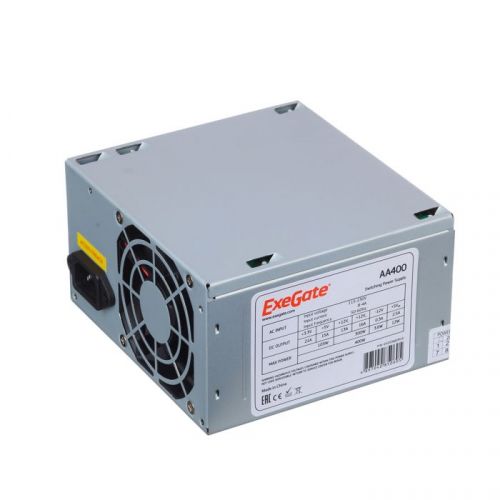 Блок питания ATX Exegate AA400 EX253682RUS 400W, 8cm fan, 24p+4p, 2*SATA, 1*IDE