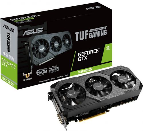 

Видеокарта PCI-E ASUS GeForce GTX 1660 Super TUF 3-GTX1660S-6G-GAMING 6GB GDDR6 192bit 12nm 1530/14002MHz DVI-D/HDMI/DP RTL, GeForce GTX 1660 Super