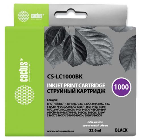 Картридж Cactus CS-LC1000BK черный для Brother DCP 130C/330С/MFC-240C/5460CN (22.6мл)