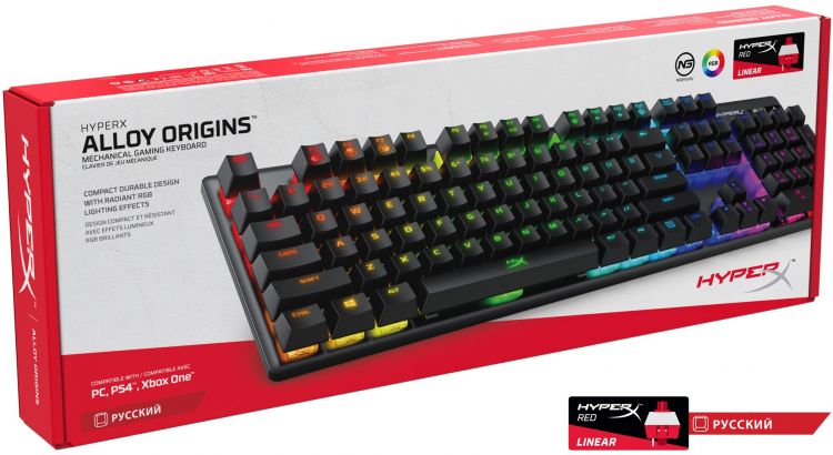 

Клавиатура HyperX Alloy Origins 4P4F6AX USB, 104 клавиши, подсветка, чёрная, Alloy Origins