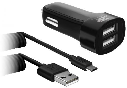 

Зарядное устройство автомобильное BoraSco 20637 2USB, 2,1A + витой дата-кабель micro USB, 2А, 2м черное, 20637