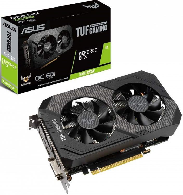 

Видеокарта PCI-E ASUS GeForce GTX 1660 Super TUF GAMING OC (TUF-GTX1660S-O6G-GAMING) 6GB GDDR6 192bit 12nm 1530/14000MHz DVI/HDMI/DP, GeForce GTX 1660 Super TUF GAMING OC (TUF-GTX1660S-O6G-GAMING)