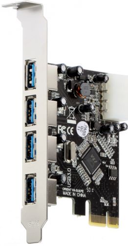 Контроллер расширения ORIENT VA-3U4PE (PCI-E, 4 port USB 3.0, доп разъём питания, VIA VL800) Ret