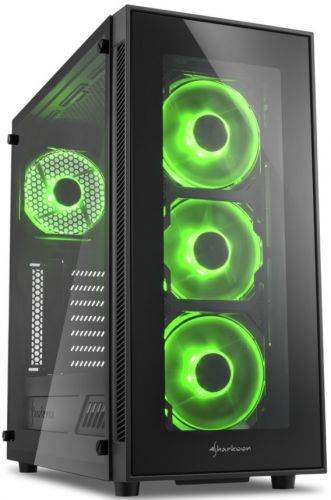 Корпус ATX Sharkoon TG5 GREEN черный, без БП, с окном, 2*USB 2.0, 2*USB 3.0, audio, green led - фото 1