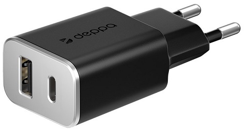 

Зарядное устройство сетевое Deppa 11386 USB+USB, Type-C, 3.4А, black, без кабеля, 11386