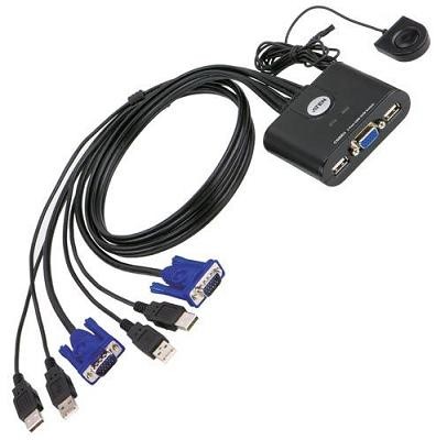 Переключатель Aten CS22U-A7 switch, электронный, VGA/SVGA+KBD+MOUSE, 1> 2 компьютера/блока/порта/port USB, со встр. KVM-шнурами USB 2x0.9м