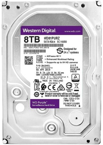 Жесткий диск 8TB SATA 6Gb/s Western Digital WD82PURZ 3.5" WD Purple 7200rpm 256MB