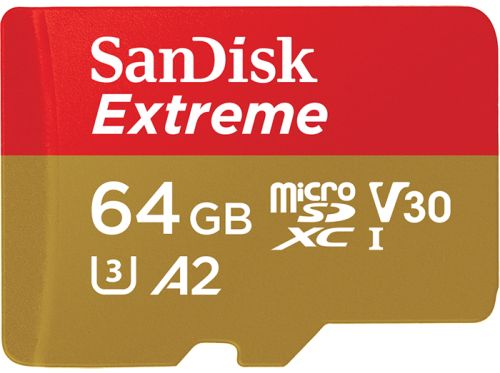 Карта памяти 64GB SanDisk SDSQXA2-064G-GN6GN microSDXC Class 10 UHS-I A2 C10 V30 U3 Extreme (SD адаптер) 160MB/s for Mobile Gaming - фото 1