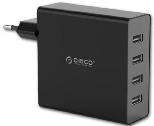 Зарядное устройство сетевое Orico DCW-4U-BK черный, 4*USB, 2,4А/5В, мах6А; 30Вт; пластик
