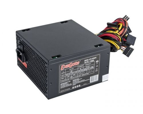 Блок питания ATX Exegate 450NPX EX224733RUS-S 450W, SC, black, 12cm fan, 24+4p, 6/8p PCI-E, 3*SATA, 2*IDE, FDD + кабель 220V с защитой от выдергивания