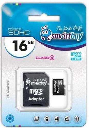 

Карта памяти 16GB SmartBuy SB16GBSDCL4-01 micro SDHC class 4 (SD адаптер), SB16GBSDCL4-01