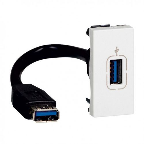Розетка Legrand 078746 - Программа Mosaic - USB, 1 модуль, оборудована шнуром, белая