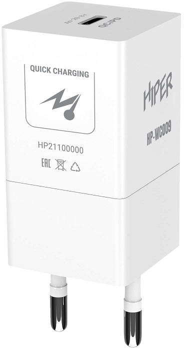 

Зарядное устройство сетевое HIPER HP-WC009 3A PD+QC универсальное белое, HP-WC009