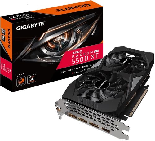 

Видеокарта PCI-E GIGABYTE Radeon RX 5500 XT OC 4G GV-R55XTOC-4GD V2.0 4GB GDDR6 128bit 7nm 1647/14000MHz HDMI/3*DP, Radeon RX 5500 XT OC 4G