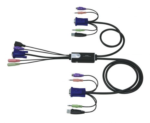 Переключатель KVM Aten CS52A-A7 KVM+Audio, 1 user PS/2+ Mouse USB+VGA => 2 cpu PS2+Mouse USB+VGA, со встр.шнурами USB 2x1.2м., 1600x1200, настол., исп