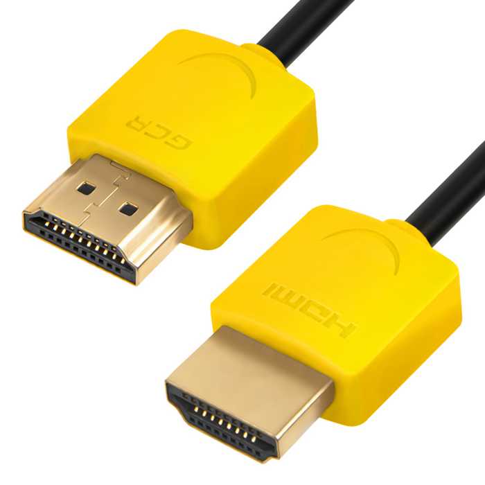 

Кабель интерфейсный HDMI-HDMI GCR GCR-HM502 GCR-51575 1.5m HDMI 2.0, желтые коннекторы Slim, OD3.8mm, HDR 4:2:2, Ultra HD, 4K 60 fps 60Hz, 3D, AUDIO,, GCR-HM502