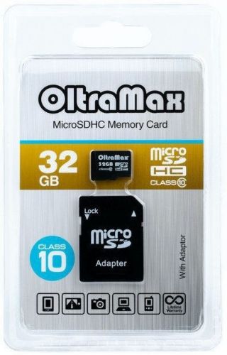 Карта памяти 32GB OltraMax OM032GCSDHC10-AD microSDHC Class 10 + SD адаптер