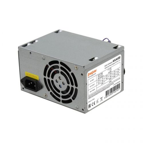Блок питания ATX Exegate AAA450 ES259591RUS-S 450W, SC, 8cm fan, 24p+4p, 2*SATA, 1*IDE + кабель 220V с защитой от выдергивания
