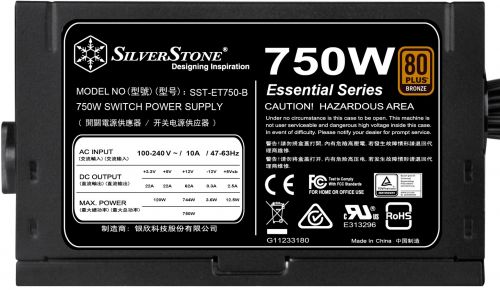 Блок питания ATX SilverStone ET750-B 750W, 80 PLUS Bronze, 120mm fan, RTL
