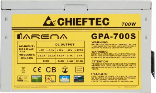Блок питания ATX Chieftec GPA-700S 700W (12cm Fan Active PFC 20+4p; 4p; 2x(6+2p); 6xSATA; 3xMolex+FDD) Bulk