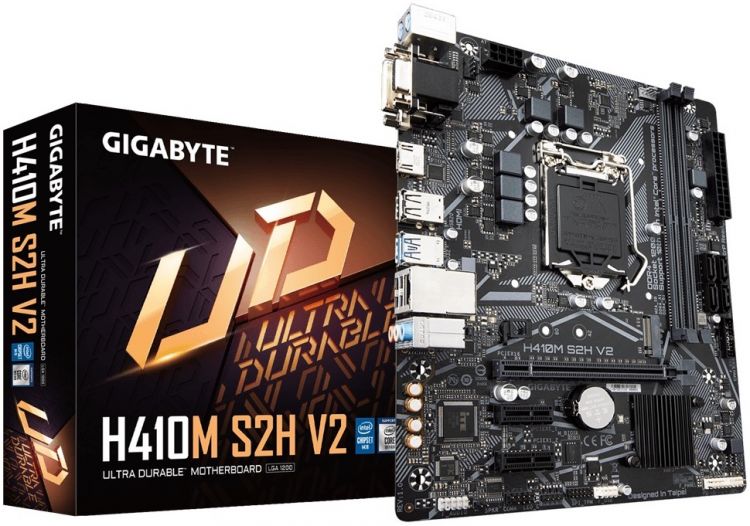 

Материнская плата mATX GIGABYTE H410M H V2 (LGA1200, H410, 2*DDR4(2933), 4*SATA 6G, M.2, 3*PCIE, 7.1CH, Glan, 4*USB 3.2, D-Sub/HDMI), H410M H