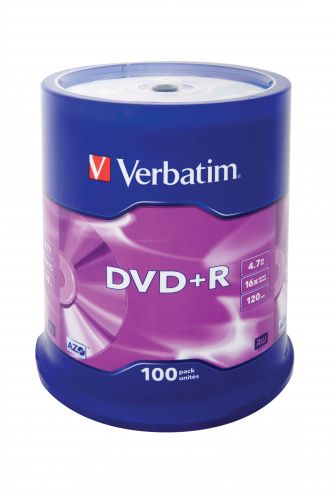 Диск DVD+R Verbatim 43551 4.7ГБ, 16x, 100 шт., Cake Box