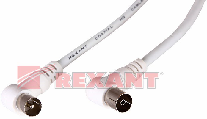 

Кабель Rexant 18-0024 TV PLUG - TV JACK, 3м, угловой, белый, 18-0024