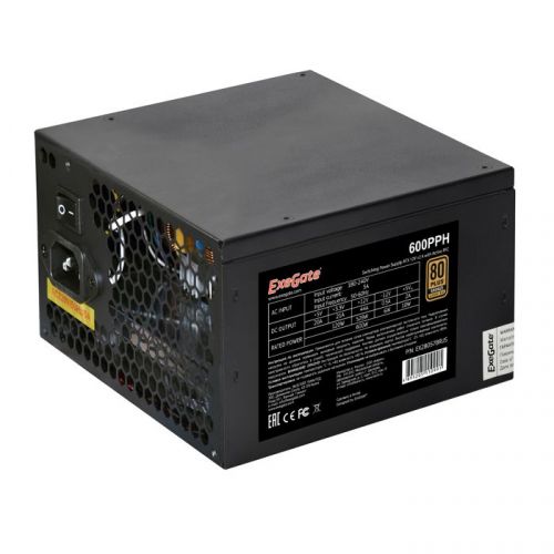 Блок питания ATX Exegate 600PPH-S 600W, 80+Bronze, black, APFC, 12cm, 24p, (4+4)p, 5*SATA, 3*IDE с защитой от выдергивания