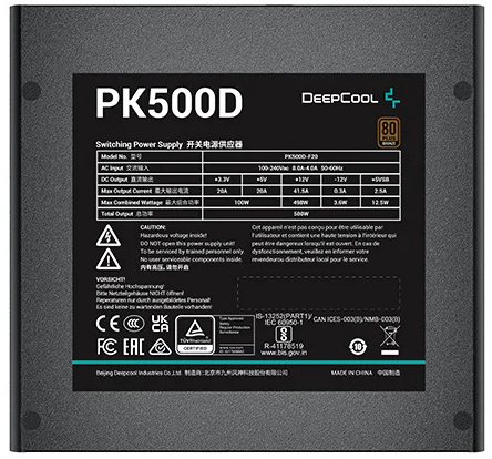 Блок питания ATX Deepcool PK500D 500W, Active PFC+DC to DC, 80PLUS Bronze, 120mm fan RET