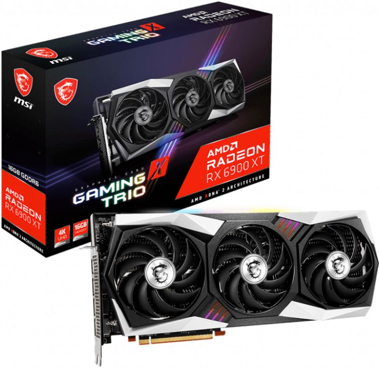 

Видеокарта PCI-E MSI Radeon 6900 XT GAMING X TRIO (RX 6900 XT GAMING X TRIO 16G) 16GB GDDR6 256bit 7nm 1925/16000MHz 3*DP/HDMI RLT, Radeon 6900 XT GAMING X TRIO (RX 6900 XT GAMING X TRIO 16G)