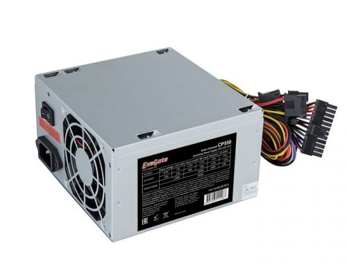 Блок питания ATX Exegate CP550 EX282067RUS-PC 550W, 8cm fan, 24p+4p, 3*SATA, 2*IDE, FDD + кабель 220V в комплекте