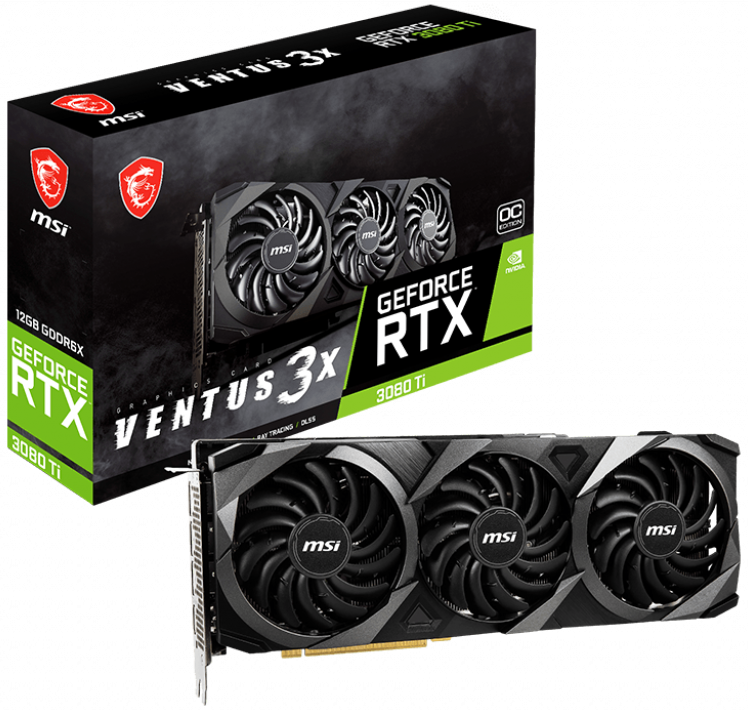 

Видеокарта PCI-E MSI GeForce RTX 3080 Ti VENTUS 3X 12G OC RU 12GB GDDR6X 384bit 8nm 1365/19000MHz 3*DP/HDMI RTL, GeForce RTX 3080 Ti VENTUS 3X 12G OC RU