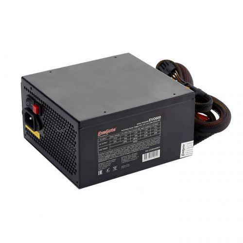 Блок питания ATX Exegate EVO600 EX280440RUS-PC 600W , PC, RGB, black, APFC, 12cm, 24p+(4+4)p, PCI-E, 5*SATA, 3*IDE, FDD + кабель 220V в комплекте