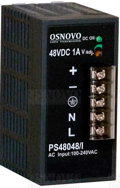 Блок питания OSNOVO PS-48048/I Промышленный  . 1 выход: DC48V, 1A (48W). Диапазон входных напряжений: AC100-240V. КПД: 83%. Защита от короткого замыка