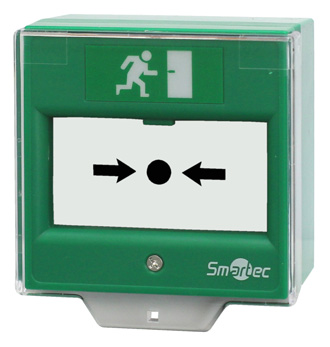 Устройство Smartec ST-ER114D-GN разблокировки двери со стеклянной вставкой, защитная прозрачная крышка, 2 группы контактов НР/НЗ