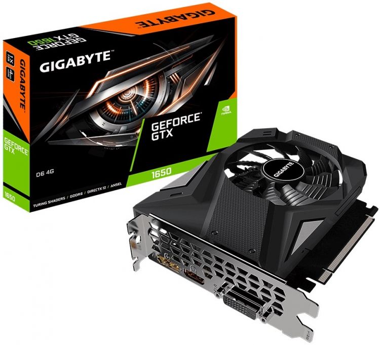 

Видеокарта PCI-E GIGABYTE GeForce GTX 1650 D6 (GV-N1656D6-4GD) 4GB GDDR6 128bit 12nm 1590/12000MHz DVI/HDMI/DP/HDCP Ret, GeForce GTX 1650 D6 (GV-N1656D6-4GD)