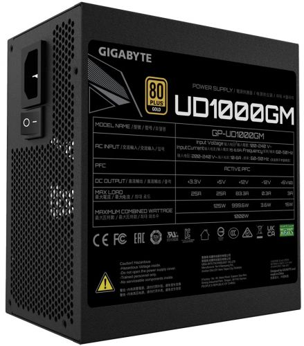 Блок питания ATX GIGABYTE UD1000GM 1000W, 80+ gold, APFC, 120mm fan RTL