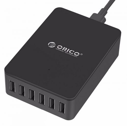 Зарядное устройство сетевое Orico CSE-6U-BK черный, 6*USB, 2,4А/5В, мах10А; 50Вт; Smart Technology, пластик