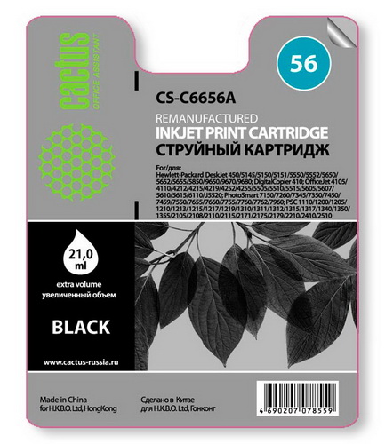 Картридж струйный Cactus CS-C6656A №56 черный (20мл) для HP 450/5145/5150/5151/5550/5552/5650/5652/5