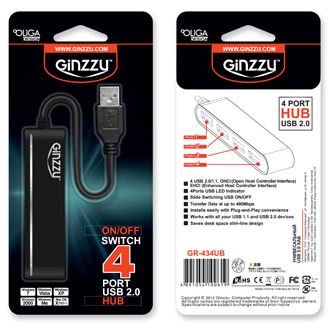 Разветвитель USB 2.0 Ginzzu GR-434UB