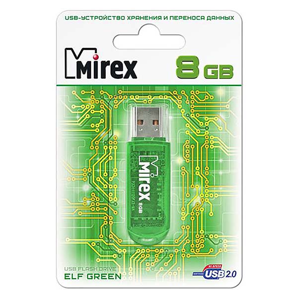 

Накопитель USB 2.0 8GB Mirex ELF 13600-FMUGRE08 зелёный (ecopack), ELF