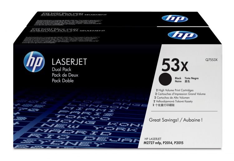 Картридж HP 53X Q7553XD для принтера HP2014,2015,M2727nf,M2727nfs 7000 страниц (двойная упаковка)