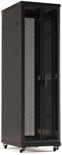 Шкаф напольный 19, 42U Hyperline TTR-4268-DD-RAL9005 передняя и задняя распашные перфорированные двери (75%), ручка с замком, черный (RAL 9005) (разо распашные шкафы