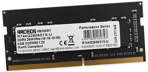 Модуль памяти SODIMM DDR4 4GB AMD R744G2606S1S-U PC4-21300 2666MHz CL16 1.2V RTL - фото 1