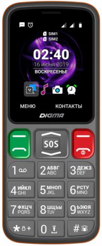 Мобильный телефон Digma Linx S240 LT2060PM_GR 32MB, 2Sim, 2.44, 0.08Mpix, microSD, серо-оранжевый digma linx s240 черный