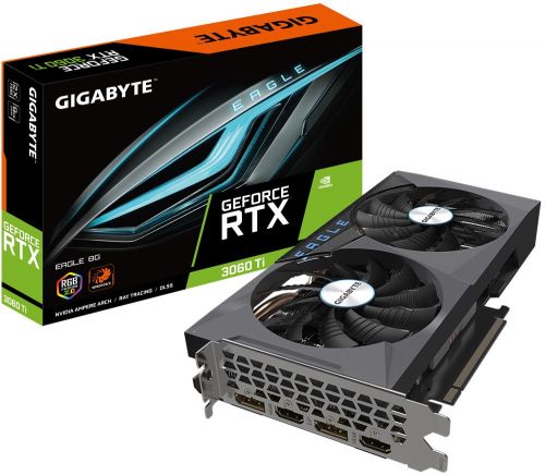 

Видеокарта PCI-E GIGABYTE GeForce RTX 3060 Ti EAGLE (GV-N306TEAGLE-8GD 2.0) 8GB GDDR6 256bit 8nm 1410/14000MHz 2*HDMI/2*DP RTL, GeForce RTX 3060 Ti EAGLE (GV-N306TEAGLE-8GD 2.0)