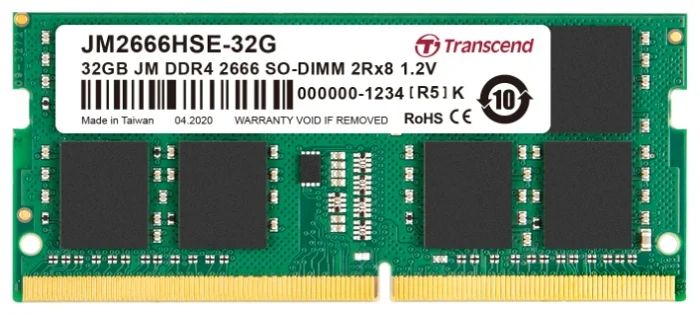 Модуль памяти SODIMM DDR4 32GB Transcend JM2666HSE-32G PC4-21300 2666MHz 2Rx8 CL19 260pin 1.2V - фото 1